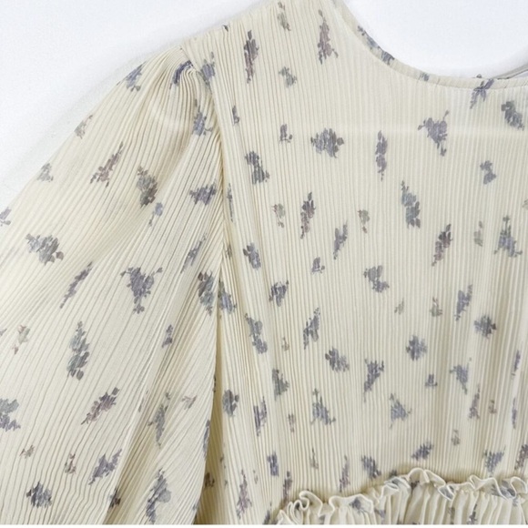 GANNI Size 40/ US Large Floral Print Pleated Georgette Babydoll Mini Dress - Picture 7 of 10